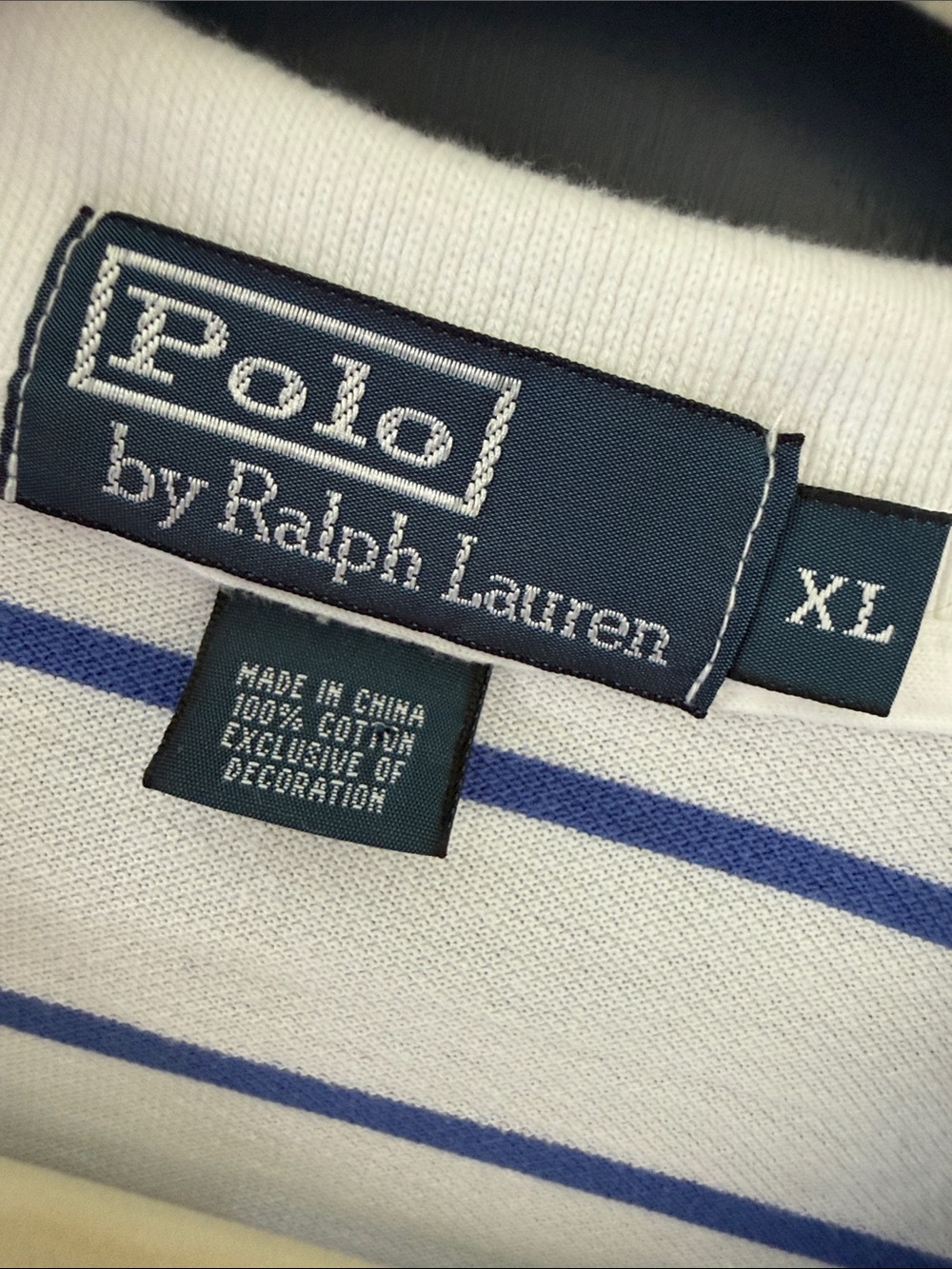 Polo by Ralph Lauren White Polo with Blue Stripes & Orange Pony Logo - Size XL - Picture 3 of 7